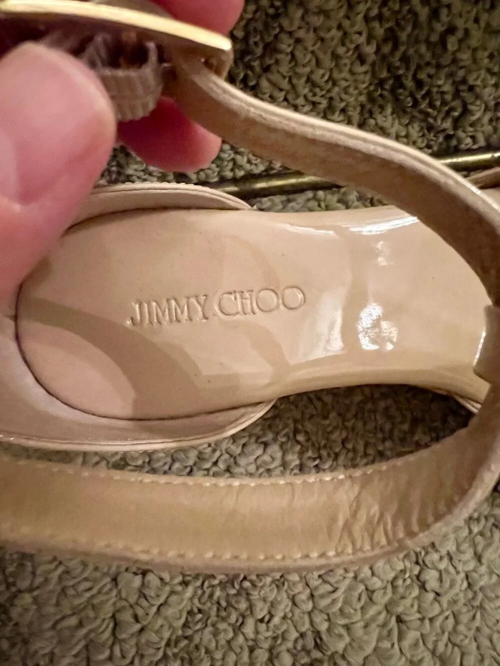 Jimmy Choo Pania Nude Patent Leather & Cork Wedge Heel Sandals Size 36.5 or 6.5
